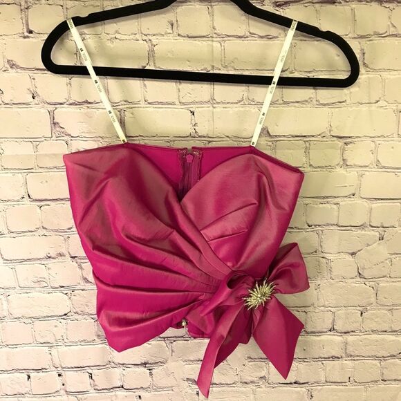 Tadashi Shoji Tops - Vintage Tadashi Shoji Pink Taffeta Bustier/Corset With Bow Rhinestone Pin Size 6